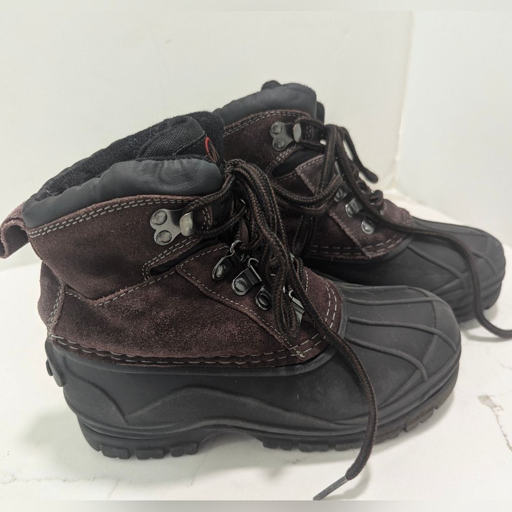 Kids Nevados Brown Hiking Leather Waterproof Snow Boots Sz 1 Storm Pac Insulated